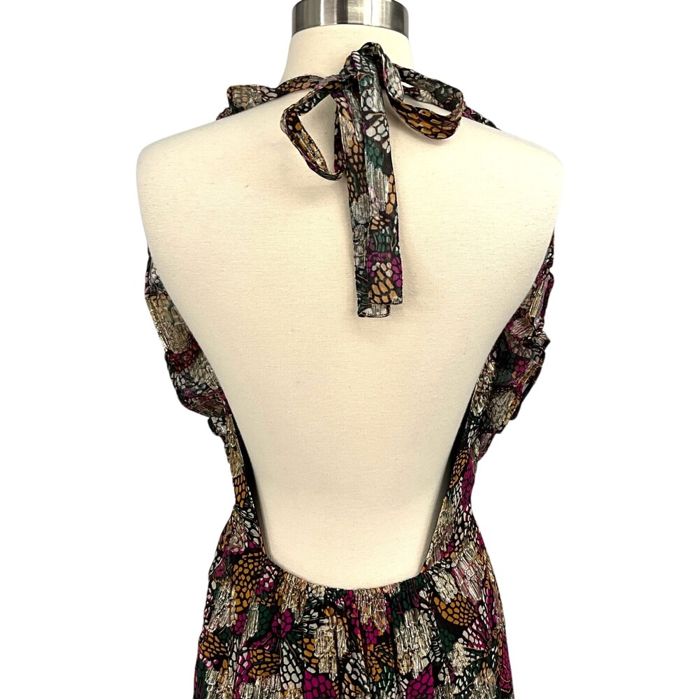 Ba&Sh Leo Woven Emerald Maxi Dress Size 3 / L Halter Metallic Open Back Prom - Picture 8 of 15